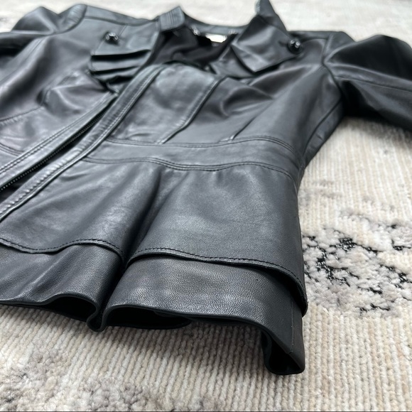 💔 SOLD 💔 White House Black Market Black Leather Peplum Jacket - Picture 3 of 13